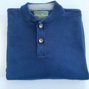 Eddie Bauer Men's 1/4 Button Up Knit Pullover Sweater in Navy Size XXL